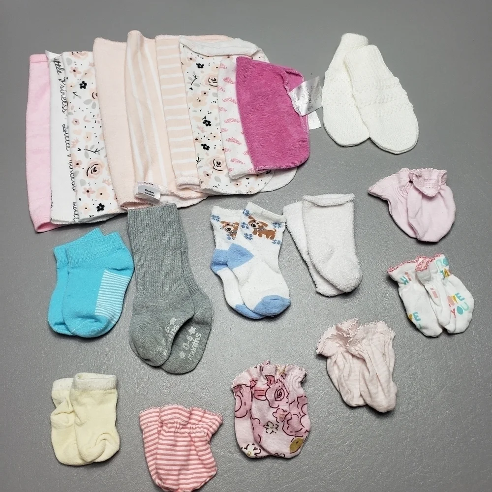 baby girls bundle of 20, wash cloths, socks and mittens
